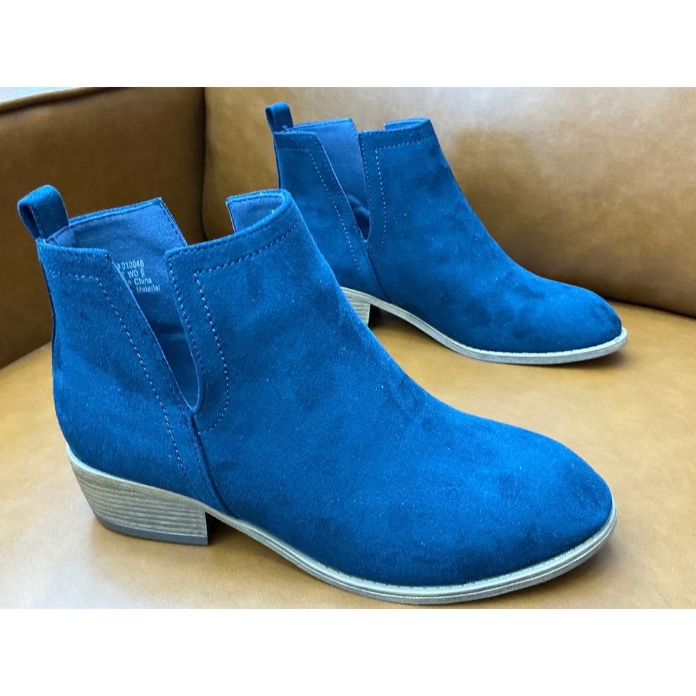WD-RIMI Ankle Boots Womens Size 6 Blue Excellent Cutout Low Block Heel Booties
